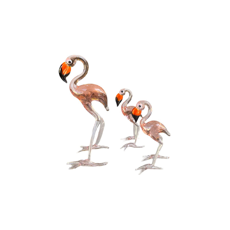 Flamingo Glass Figurine Set of 3 - Pink