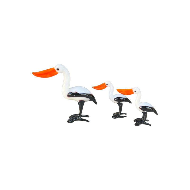 Pelican Family Miniature Glass Figurine Set of 3