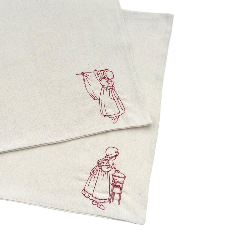 Vintage Girl Embroidery Fabric American Service