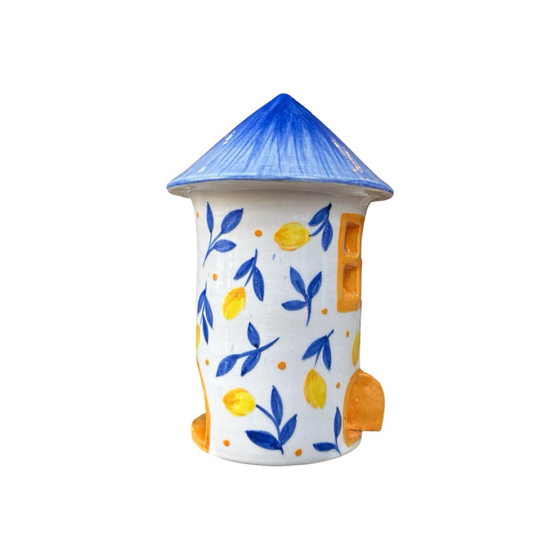 Limon Desenli Ev Tealight Mumluk - Mavi