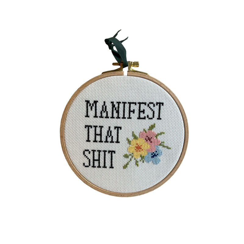 Manifest That Shit Cross Nakış Kasnak Pano