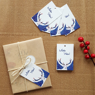 Deer Rectangular Holed New Year Gift Card Pack of 10
