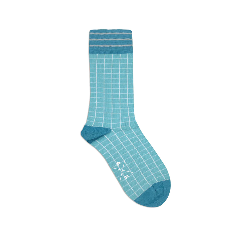 GRID BLUE Mavi Beyaz Kare Desenli Unisex Çorap