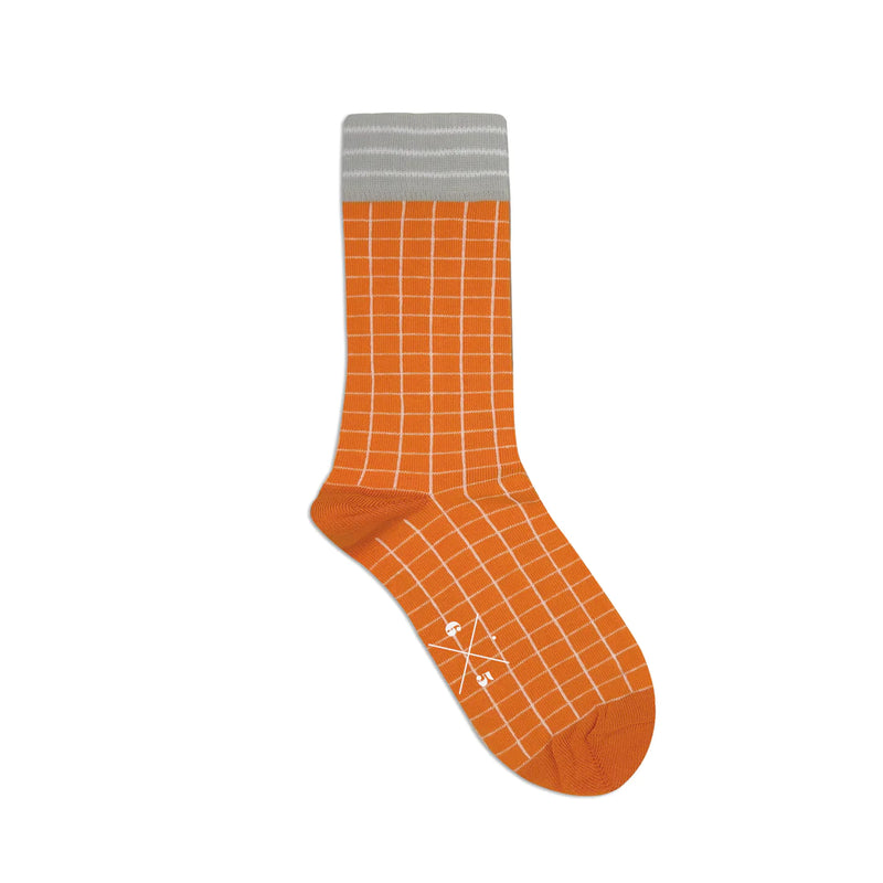 GRID ORANGE Orange White Gray Square Patterned Unisex Socks