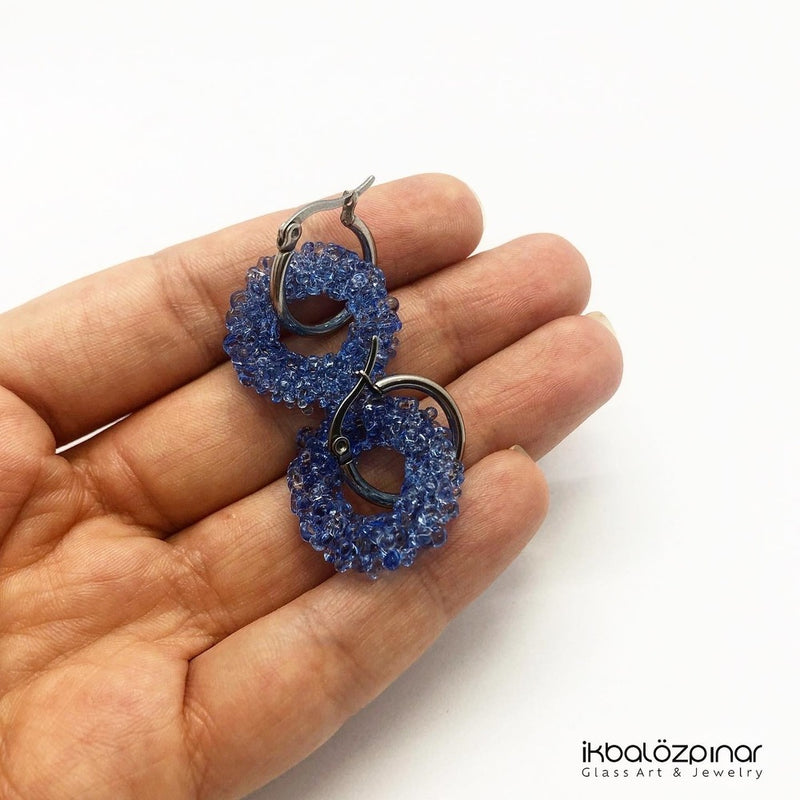 Loop Glass Earring No: 3 Blue