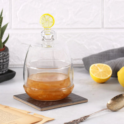 Lemon Figured Glass Lid Jam & Sugar Bowl
