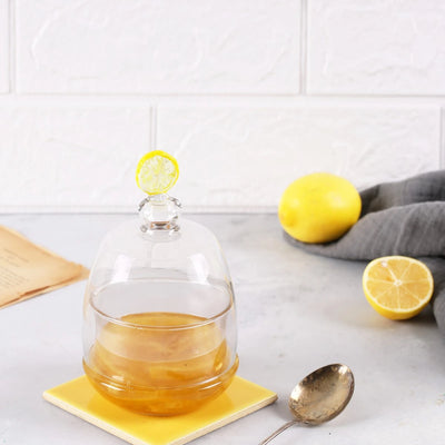 Lemon Figured Glass Lid Jam & Sugar Bowl