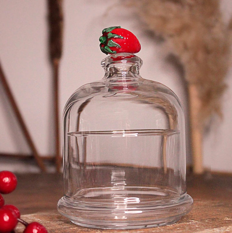 Strawberry Shaped Glass Lid Jam & Sugar Bowl