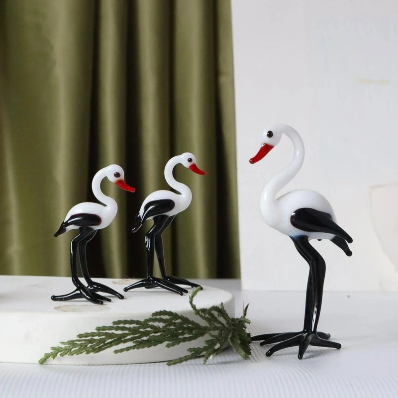 Decorative Murano Glass Figurine with Stork Figure Set of 3