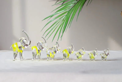 Yellow Color Gradient 7-Piece Elephant Decorative Glass Figurine Set