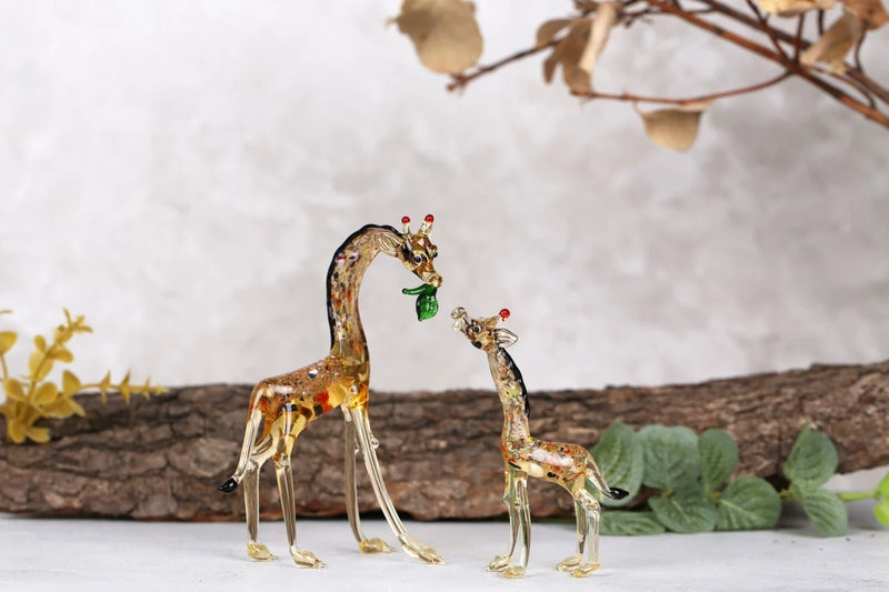 Giraffe Family Decorative Glass Figurine Set of 2