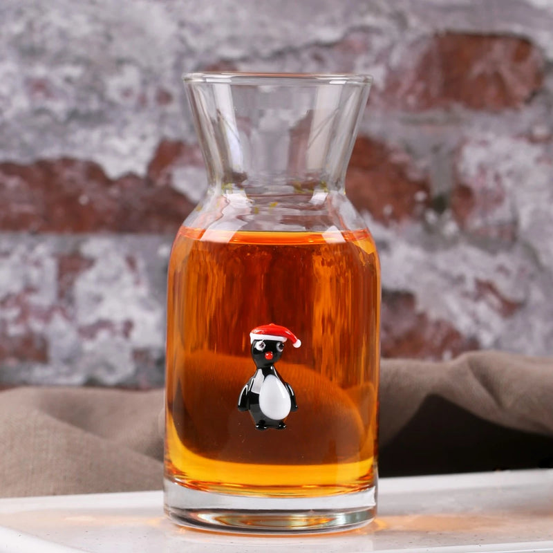 Christmas Penguin Figured Serving Carafe and Glass Straw Set