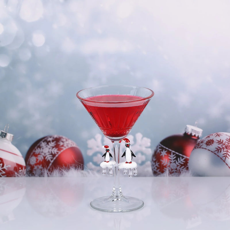 Christmas Penguin Design Cutout Martini Cocktail Glass