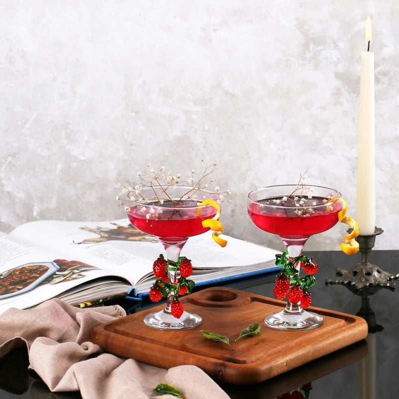 Raspberry Glass Figured Coupe Cocktail Glass & Stem Glass
