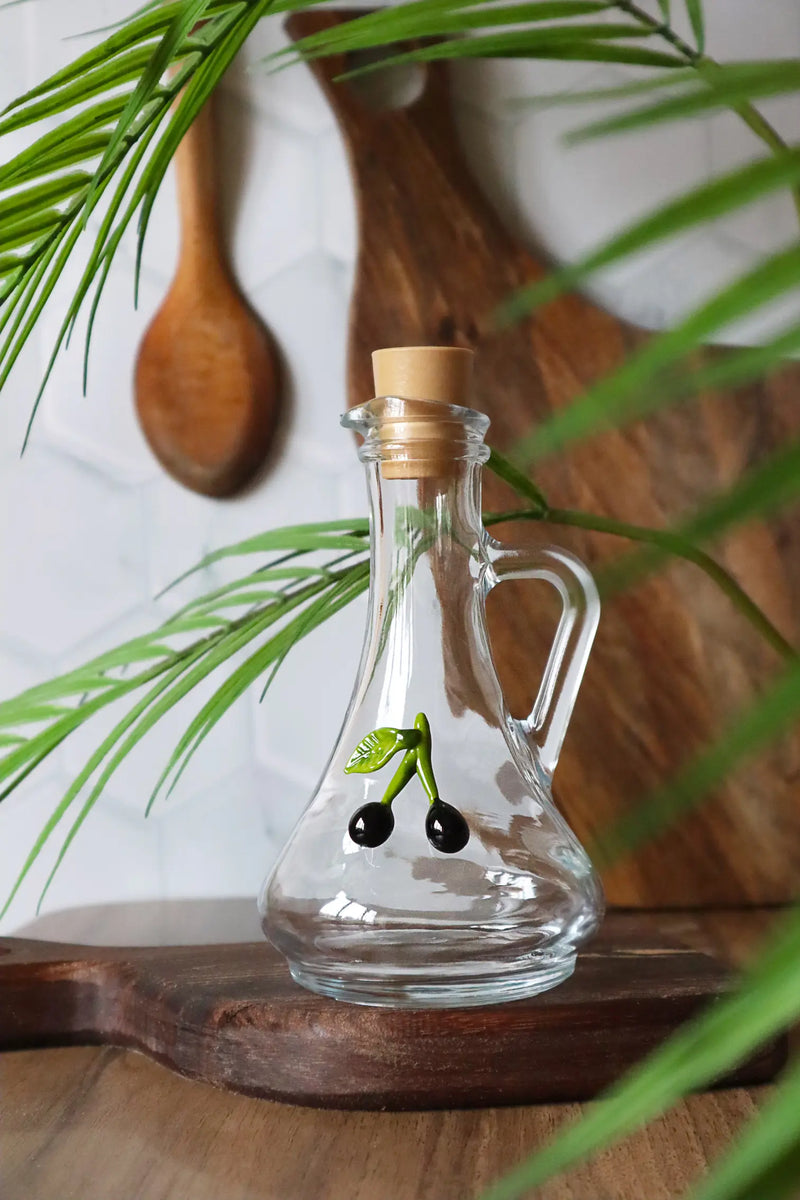 Olive Glass Figured Oil & Vinegar Bowl