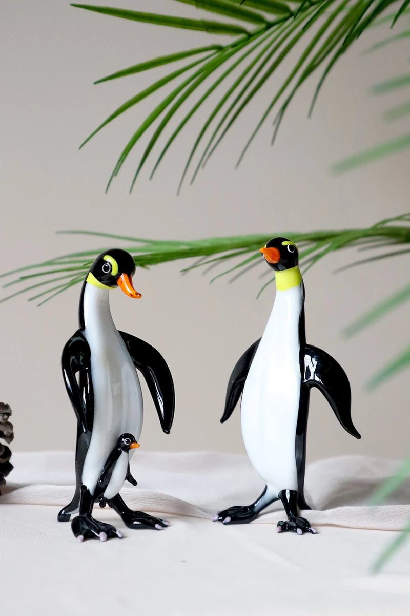 Penguin Family Decorative Glass Figurine Set of 2