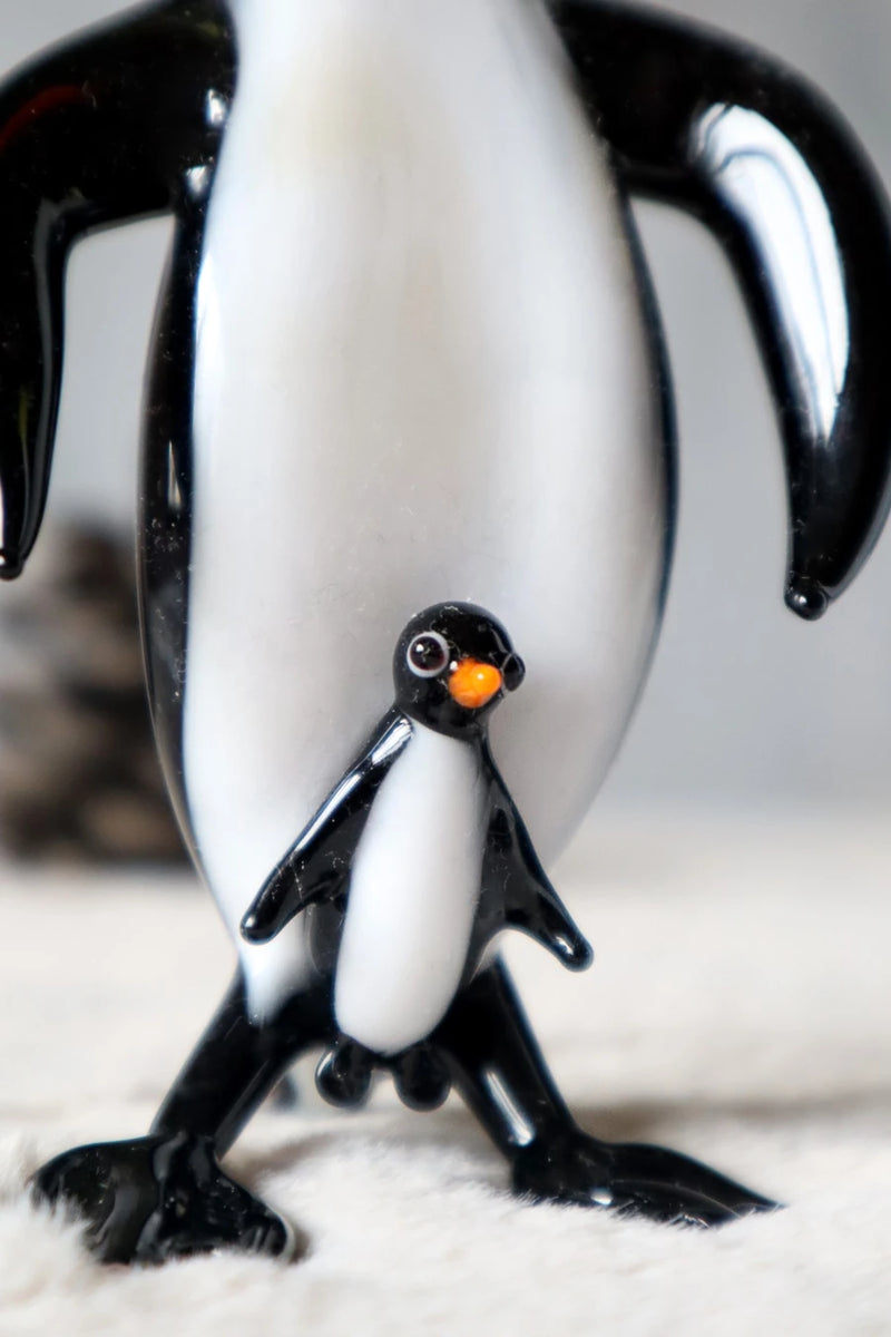 Mother and Baby Penguin Decorative Glass Figurine