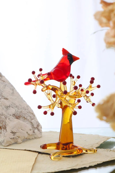 Red Cardinal Bird on Tree Glass Figurine