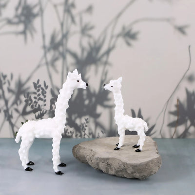 White Alpaca Family Glass Figurine Set of 2