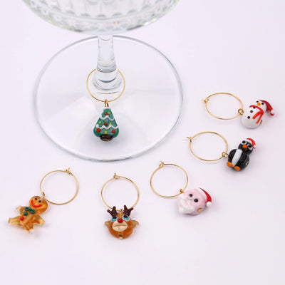Christmas Murano Glass Figured 6-Piece Goblet Markers - Goblet Separator Ring Set No:1