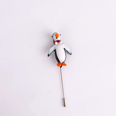 Penguin Glass Figure Brooch with Ribbon - New Year's Themed Lapel Pin