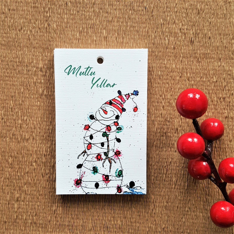 Snowman Rectangular Holed New Year Gift Card Pack of 10
