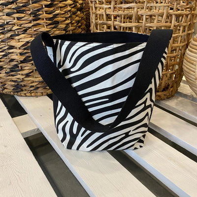 Zebra Patterned / Black Double Sided Bag With Black Strap