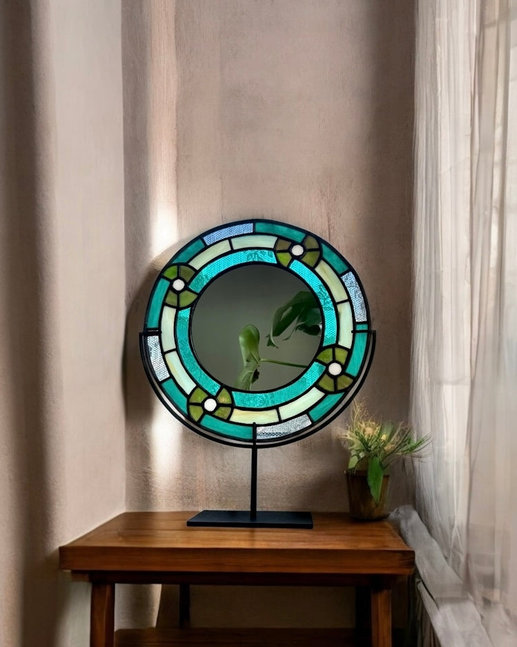 Nebula Verde Stained Glass Mirror