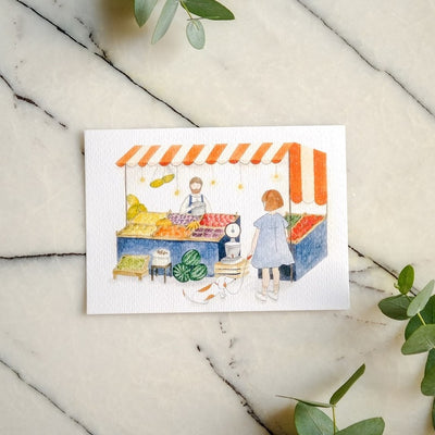 Watercolor Art Postcard Neighborhood Series Greengrocer