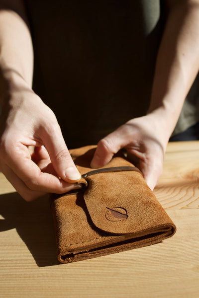 Taba Suede Leather Wallet - Leather Binding