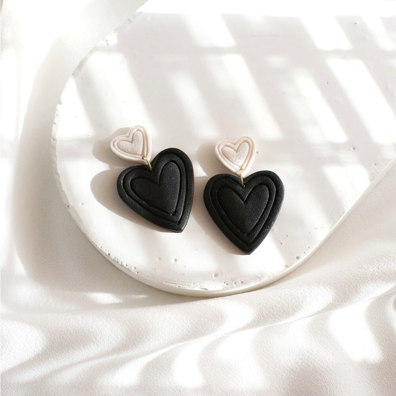 Double Heart - Black Earring