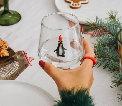 Christmas Penguin Glass Water Cup