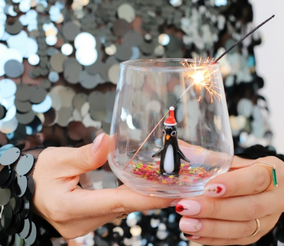 Christmas Penguin Glass Water Cup