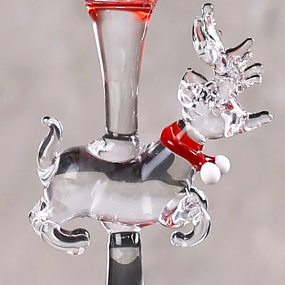 Noel Geyik Cam Figürlü Kristal Kesim Dekorlu Ayaklı Kokteyl Servis Bardağı