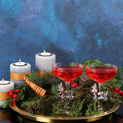 Noel Geyik Cam Figürlü Kristal Kesim Dekorlu Ayaklı Kokteyl Servis Bardağı
