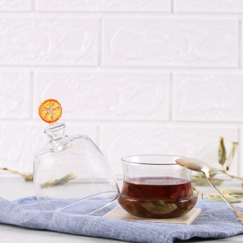Orange Slice Figured Glass Lid Jam Holder & Sugar Bowl