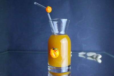 Apricot Figured Presentation Carafe and Glass Straw Set